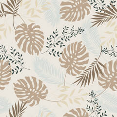 Seamless pattern of tropical leaves. Editable vector. Use for textiles, backgrounds, products, fashion, packaging and other purposes.
