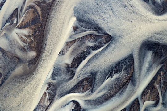 Abstract aerial view of a river in Iceland