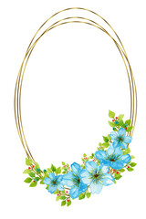 Gold frames with watercolor bouquets of flowers,peonies,poppies,orchids,roses, for Valentine's Day greeting cards, invitations,for design works,needlework and hobbies.