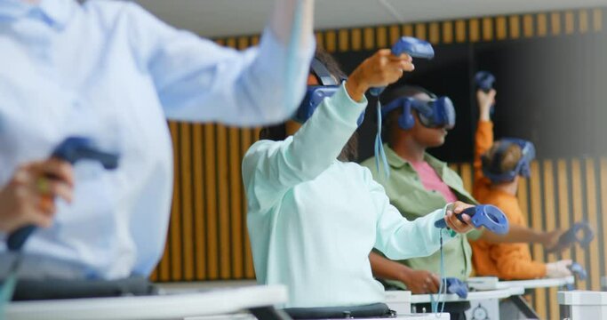 Teenage girl and friends at a vr club
