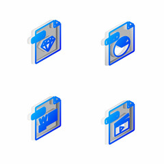 Fototapeta premium Set Isometric line PPT file document, RUBY, DOC and MOV icon. Vector