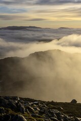 Cloud inversion mountain landscape dawn in Wales UK