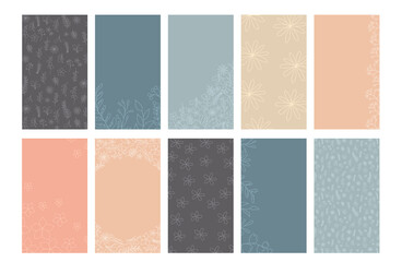 instagram story template floral. Social media template stories and Main Feed cover. Background template with floral and leaves.