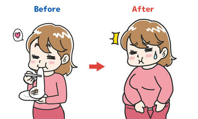  正月太りビフォー、アフターのイラスト