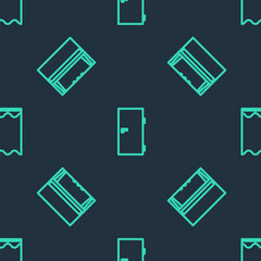 Set line Closed door, Grand piano and Curtains on seamless pattern. Vector