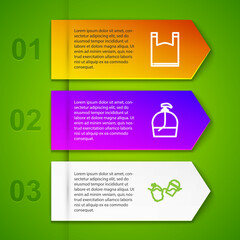Set line Plastic bag, Bottle of liquid soap, Problem pollution the ocean and for dishwashing. Business infographic template. Vector