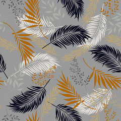 Tropical pattern with abstract plants and leaves. Seamless pattern with colorful leaves and plants. Colorful stylish floral pattern.