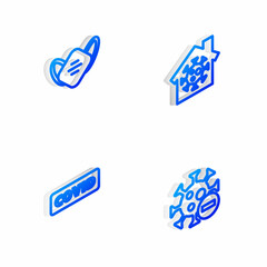 Set Isometric line Stay home, Medical protective mask, Corona virus covid-19 and Negative icon. Vector