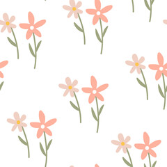 Naklejka premium Seamless pattern with pink blooming flowers. Vector background. Design for wallpaper, web page background, textile, wrapping paper.