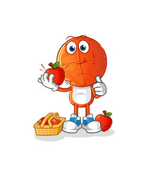 basketball head cartoon eating an apple illustration. character vector