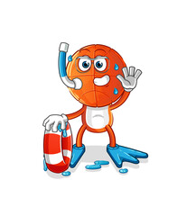 basketball head cartoon swimmer with buoy mascot. cartoon vector