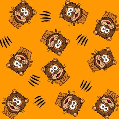 Wrapping paper with smiling lion and claws on orange background