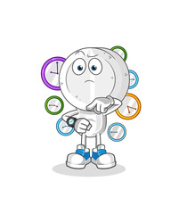 medicine tablet head cartoon with wristwatch. cartoon mascot vector