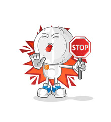 Obraz premium medicine tablet head cartoon holding stop sign. cartoon mascot vector