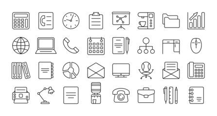 Office set. Collection icons, for the design websites and mobile applications isolated on white background. Vector illustration.