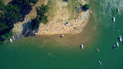 Drone view of a remote island river beach.