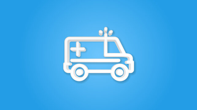 ambulance, medical car 3d realistic line icon. Vector top view illustration. color pictogram isolated on blue background