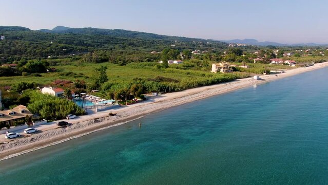Drone view in acharavi and roda beach in corfu island greece