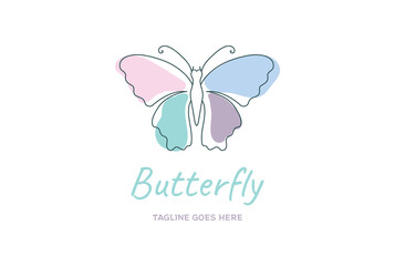 Beauty Flying Butterfly with Simple Minimalist Line Art Style Logo Design Vector
