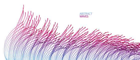 Wave of flowing particles abstract vector background, smooth curvy shape dots transparent tulle textile on wind. 3d shape dots blended mesh, relaxing tranquil wallpaper.