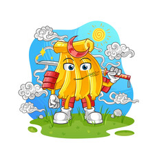 Banana samurai cartoon. cartoon mascot vector
