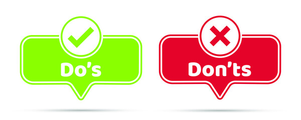 Do and Don't icon in flat style. Yes, no vector illustration on white isolated background. Positive, negative sign business concept.
