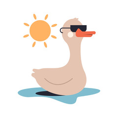 Cute goose in sunglasses vector cartoon character illustration isolated on a white background. © Roi_and_Roi