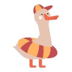 Cute goose with lifebuoy vector cartoon character illustration isolated on a white background.