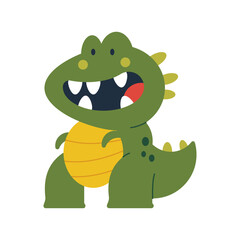 Funny smiling dinosaur vector cartoon character illustration isolated on a white background.