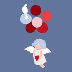 Vector illustration of an angel with red balloons