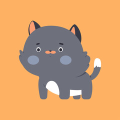 Cute black cat vector cartoon character isolated on background.
