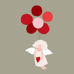 Vector illustration of an angel with red balloons