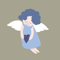 Vector illustration of cute angel with heart