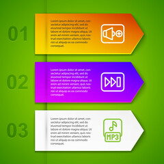 Set line Speaker volume, Fast forward and MP3 file. Business infographic template. Vector
