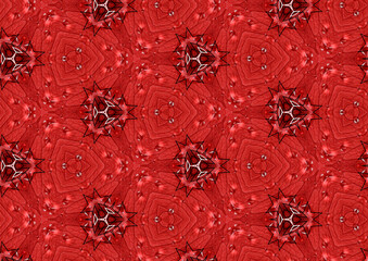 Red kaleidoscope, repeating pattern, design is perfect for printing on fabric or wrapping paper for Valentine's Day