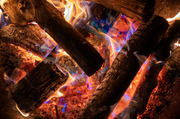 A Close Up View Of An Active Camp Fire. 