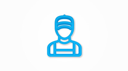 Delivery man in red uniform 3d realistic line icon. Vector top view illustration. color pictogram isolated on white background