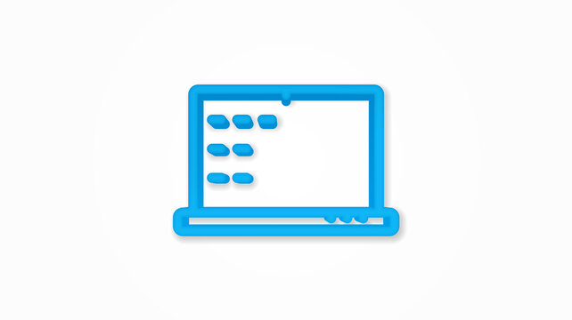 laptop computer, notebook 3d realistic line icon. Vector top view illustration. color pictogram isolated on white background