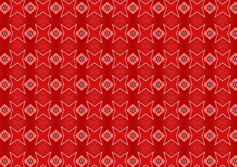 Red kaleidoscope, repeating pattern, design is perfect for printing on fabric or wrapping paper for Valentine's Day