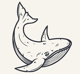 Monochrome whale in vintage style isolated vector. Hand drawn design element.