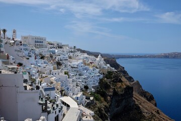 Panoramic view of the picturesque village of Fira in Santorini Greece