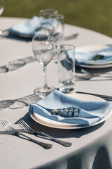 stylish luxury decorated tables for the celebration for a wedding. cathering in the restaurant outdoor