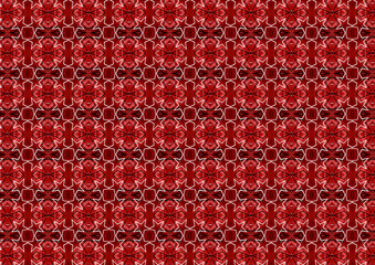 Red kaleidoscope, repeating pattern, design is perfect for printing on fabric or wrapping paper for Valentine's Day
