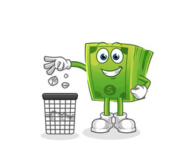 money Throw garbage mascot. cartoon vector