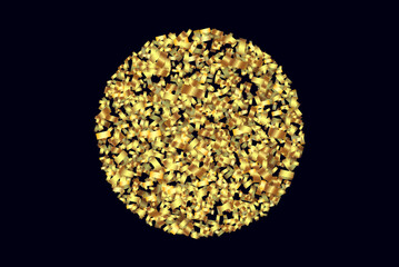 Gold sparkles in a circle. Shiny foil 