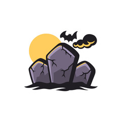 Grave Halloween with Bat and Moon