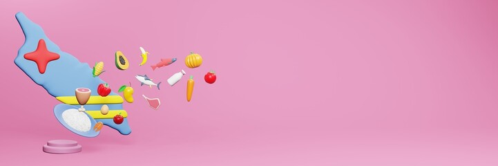 3d rendering of healthy food consumption nutritional requirements in Aruba