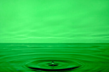 Naklejka na ściany i meble Splash water after drop falls.Green abstract background with drop in water.