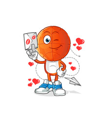 Fototapeta premium basketball head cartoon hold love letter illustration. character vector