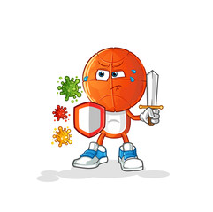 basketball head cartoon against viruses. cartoon mascot vector